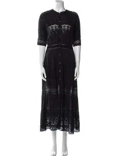 Pre-owned Loveshackfancy Crew Neck Long Dress In Black
