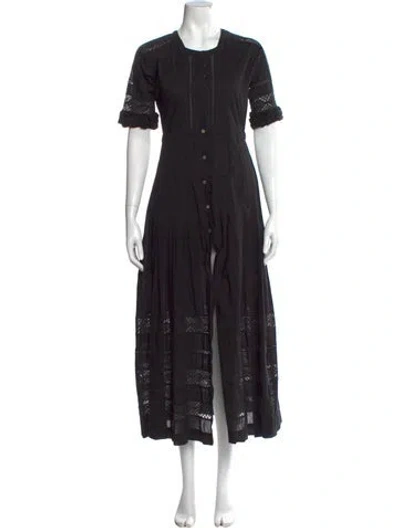 Pre-owned Loveshackfancy Crew Neck Long Dress In Black