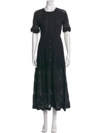 Pre-owned Loveshackfancy Crew Neck Long Dress In Black