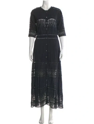 Pre-owned Loveshackfancy Crew Neck Long Dress In Black
