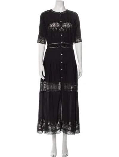 Pre-owned Loveshackfancy Crew Neck Long Dress In Black