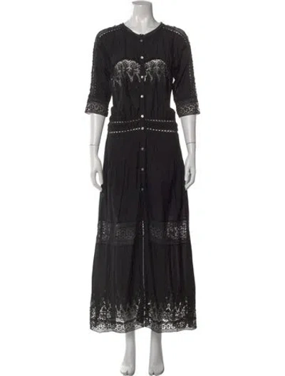 Pre-owned Loveshackfancy Crew Neck Long Dress In Black