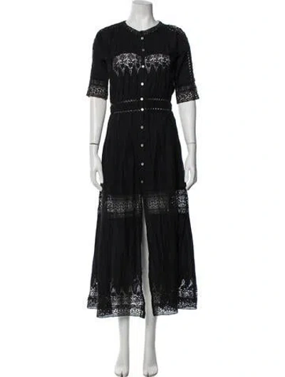 Pre-owned Loveshackfancy Crew Neck Long Dress In Black