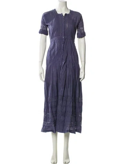 Pre-owned Loveshackfancy Crew Neck Long Dress In Blue