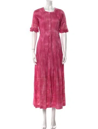 Pre-owned Loveshackfancy Crew Neck Long Dress In Pink