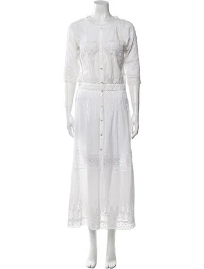 Pre-owned Loveshackfancy Crew Neck Long Dress In White