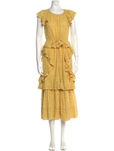 Pre-owned Loveshackfancy Crew Neck Long Dress In Yellow