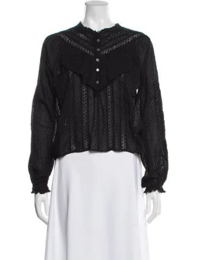 Pre-owned Loveshackfancy Crew Neck Long Sleeve Blouse In Black