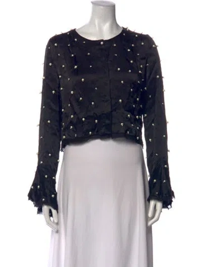 Pre-owned Loveshackfancy Crew Neck Long Sleeve Blouse In Black