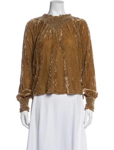 Pre-owned Loveshackfancy Crew Neck Long Sleeve Blouse In Brown
