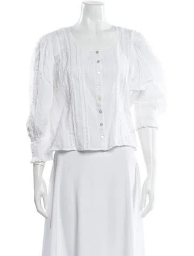 Pre-owned Loveshackfancy Crew Neck Long Sleeve Blouse In Neutral