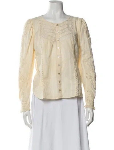 Pre-owned Loveshackfancy Crew Neck Long Sleeve Blouse In Neutral