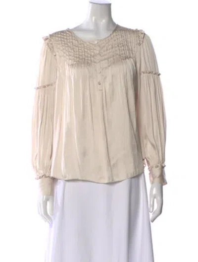 Pre-owned Loveshackfancy Crew Neck Long Sleeve Blouse In Neutral