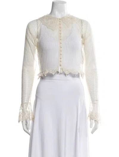 Pre-owned Loveshackfancy Crew Neck Long Sleeve Blouse In Neutral