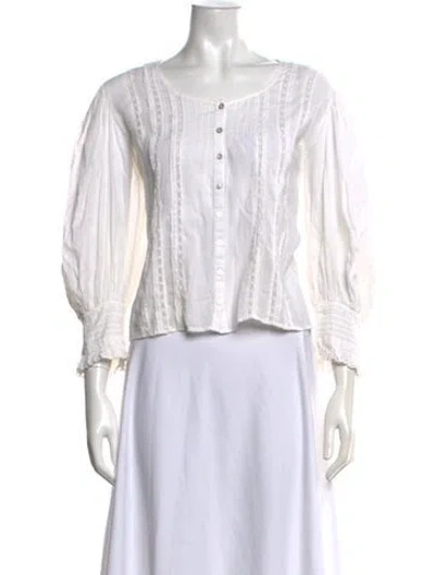 Pre-owned Loveshackfancy Crew Neck Long Sleeve Blouse In Neutrals