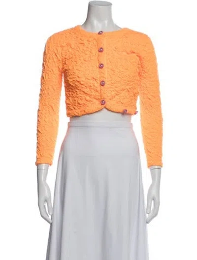 Pre-owned Loveshackfancy Crew Neck Long Sleeve Button-up Top In Orange/pink