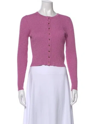 Pre-owned Loveshackfancy Crew Neck Long Sleeve Button-up Top In Purple