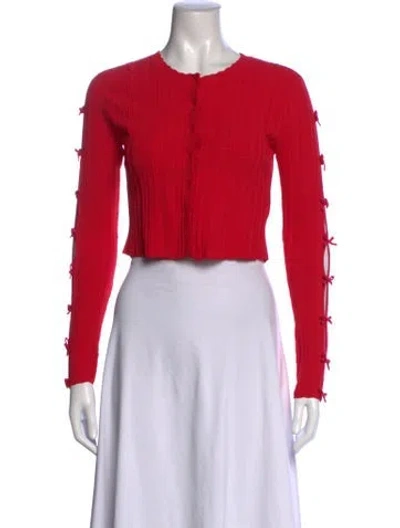 Pre-owned Loveshackfancy Crew Neck Long Sleeve Button-up Top In Red