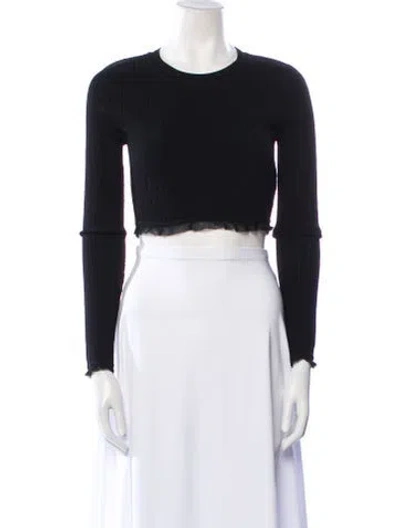 Pre-owned Loveshackfancy Crew Neck Long Sleeve Crop Top In Black