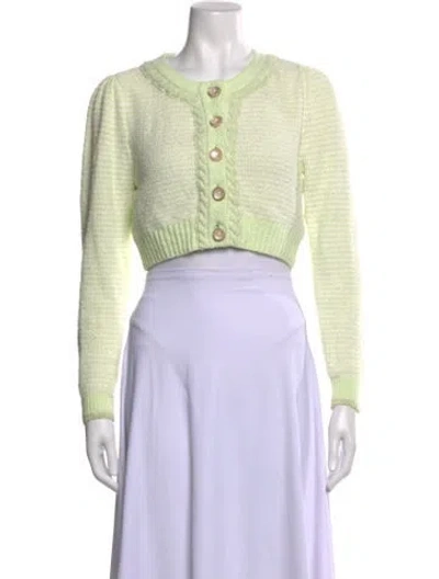 Pre-owned Loveshackfancy Crew Neck Long Sleeve Crop Top In Green