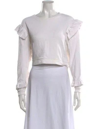Pre-owned Loveshackfancy Crew Neck Long Sleeve Crop Top In Neutral