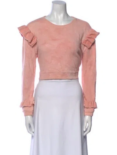 Pre-owned Loveshackfancy Crew Neck Long Sleeve Crop Top In Pink
