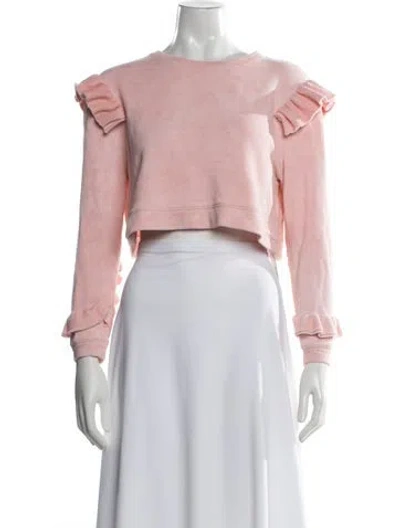 Pre-owned Loveshackfancy Crew Neck Long Sleeve Crop Top In Pink