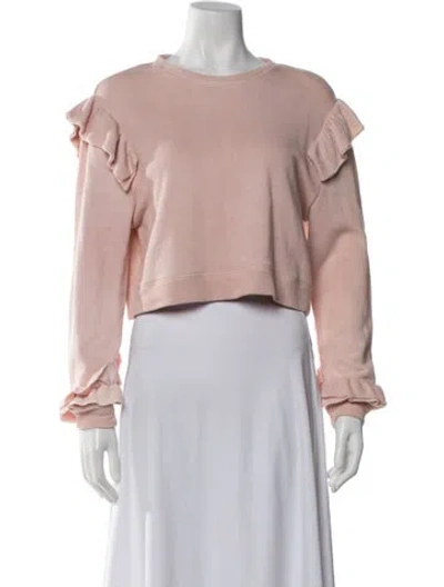 Pre-owned Loveshackfancy Crew Neck Long Sleeve Crop Top In Pink