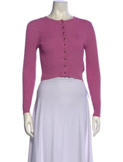 Pre-owned Loveshackfancy Crew Neck Long Sleeve Crop Top In Purple