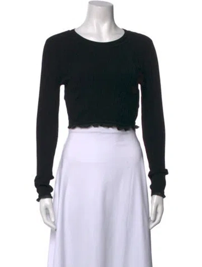 Pre-owned Loveshackfancy Crew Neck Long Sleeve Crop Top W/ Tags In Black