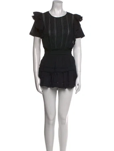Pre-owned Loveshackfancy Crew Neck Mini Dress In Black