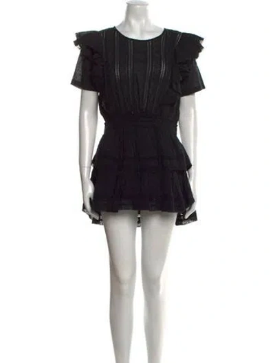 Pre-owned Loveshackfancy Crew Neck Mini Dress In Black