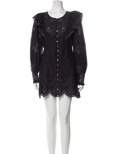 Pre-owned Loveshackfancy Crew Neck Mini Dress In Black
