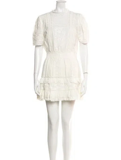 Pre-owned Loveshackfancy Crew Neck Mini Dress In White