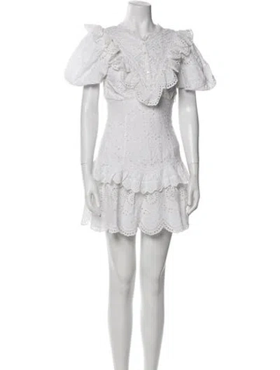 Pre-owned Loveshackfancy Crew Neck Mini Dress In White