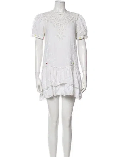 Pre-owned Loveshackfancy Crew Neck Mini Dress In White
