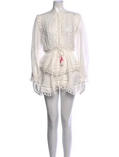 Pre-owned Loveshackfancy Crew Neck Mini Dress In White