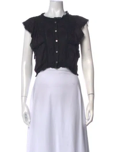 Pre-owned Loveshackfancy Crew Neck Short Sleeve Blouse In Black