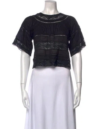 Pre-owned Loveshackfancy Crew Neck Short Sleeve Blouse In Black