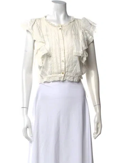 Pre-owned Loveshackfancy Crew Neck Short Sleeve Blouse In Neutral