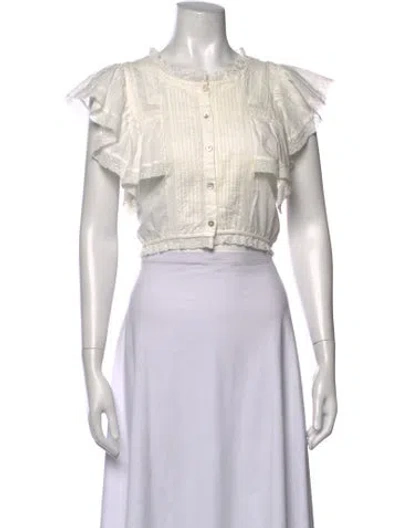 Pre-owned Loveshackfancy Crew Neck Short Sleeve Blouse In Neutrals