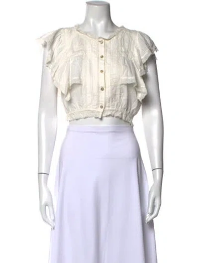 Pre-owned Loveshackfancy Crew Neck Short Sleeve Blouse In Neutrals
