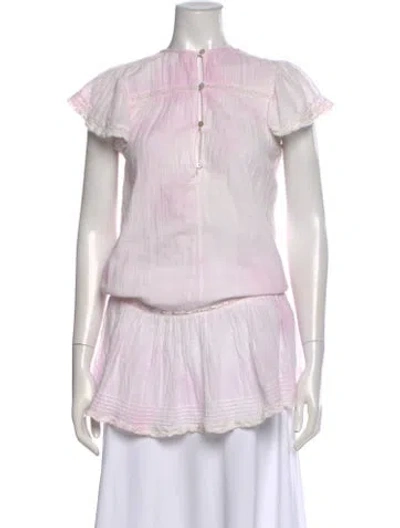 Pre-owned Loveshackfancy Crew Neck Short Sleeve Blouse In Pink