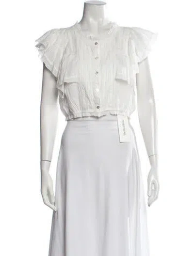 Pre-owned Loveshackfancy Crew Neck Short Sleeve Blouse W/ Tags In Neutrals