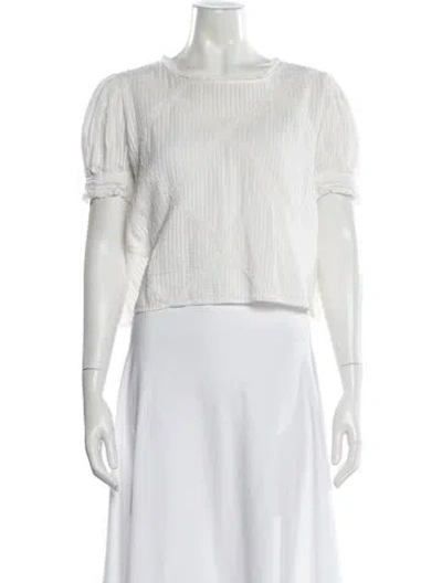 Pre-owned Loveshackfancy Crew Neck Short Sleeve Blouse In White