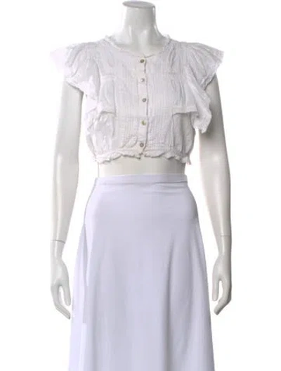 Pre-owned Loveshackfancy Crew Neck Short Sleeve Blouse In White