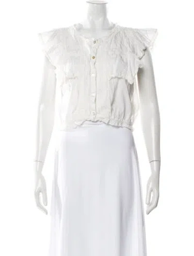 Pre-owned Loveshackfancy Crew Neck Short Sleeve Blouse In White