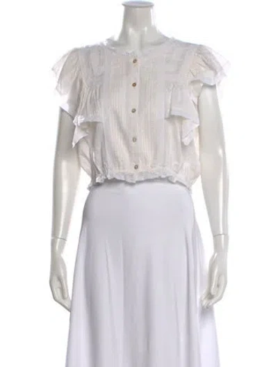 Pre-owned Loveshackfancy Crew Neck Short Sleeve Blouse In White