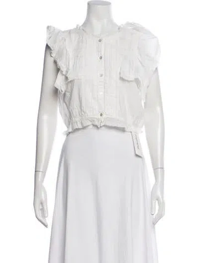 Pre-owned Loveshackfancy Crew Neck Short Sleeve Blouse In White