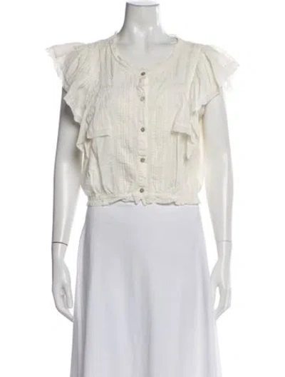 Pre-owned Loveshackfancy Crew Neck Short Sleeve Blouse In White